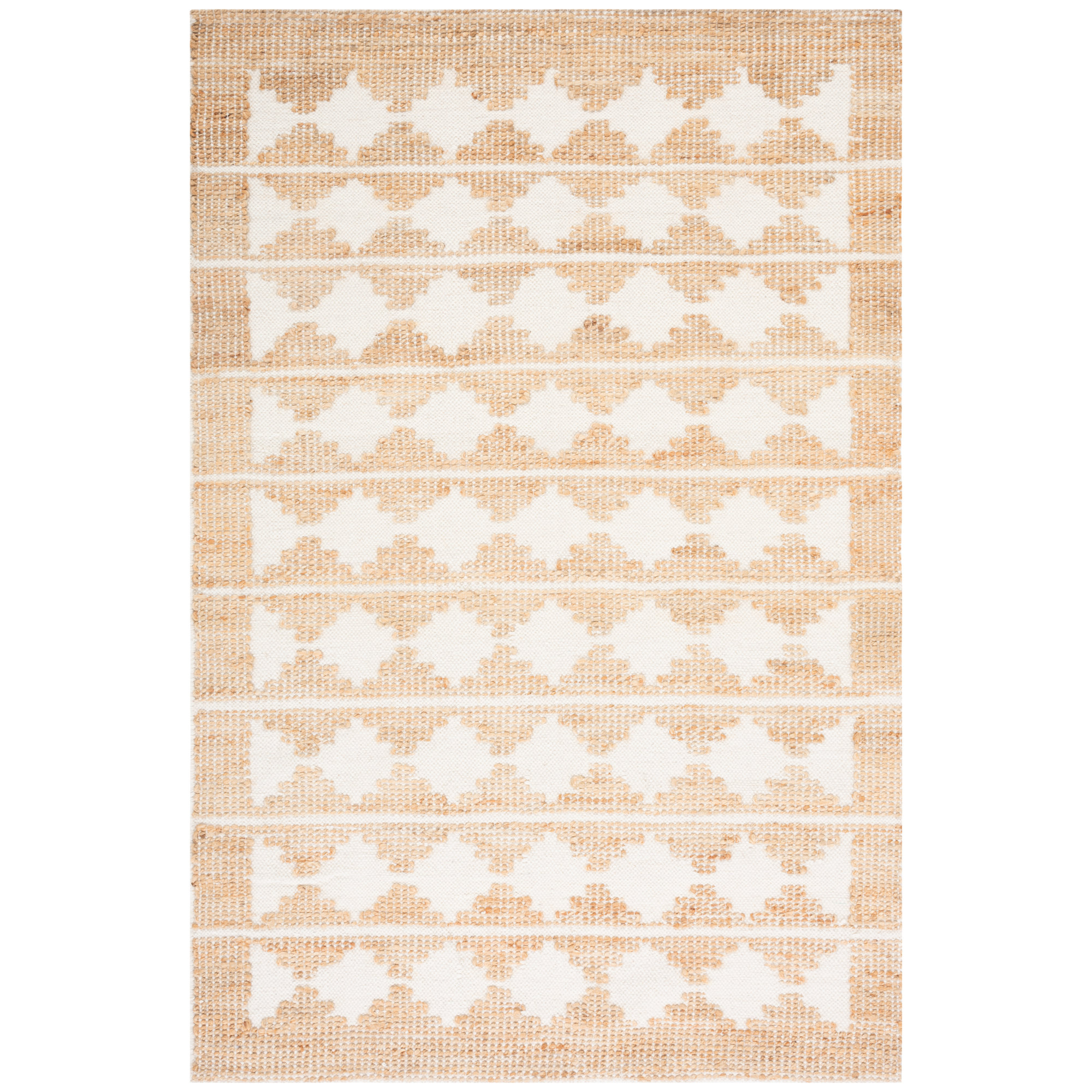 Belbin Natural Fiber Hand Loomed Jute/Wool Southwestern Rug in Ivory/Natural, Rectangle 5' x 8'