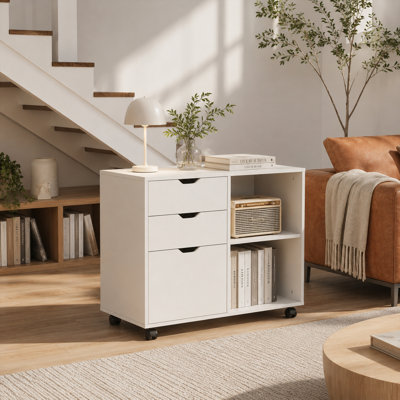 Classeur Clutier 3 tiroirs avec étagères, 80 cm de largeur, pour bureau à domicile