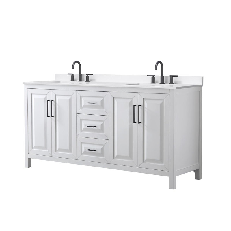 Daria 72'' W Vanity, Matte Black, White, White Quartz