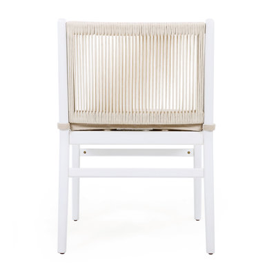 Outdoor Dining Chairs Set of 2 Acacia Wood Patio Armchair with Rope Design Back and Water Repellent Cushion