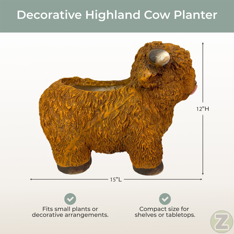 Pot de fleurs en oxyde de magnésium brun vache Highland avec trou de drainage, 30 cm de hauteur