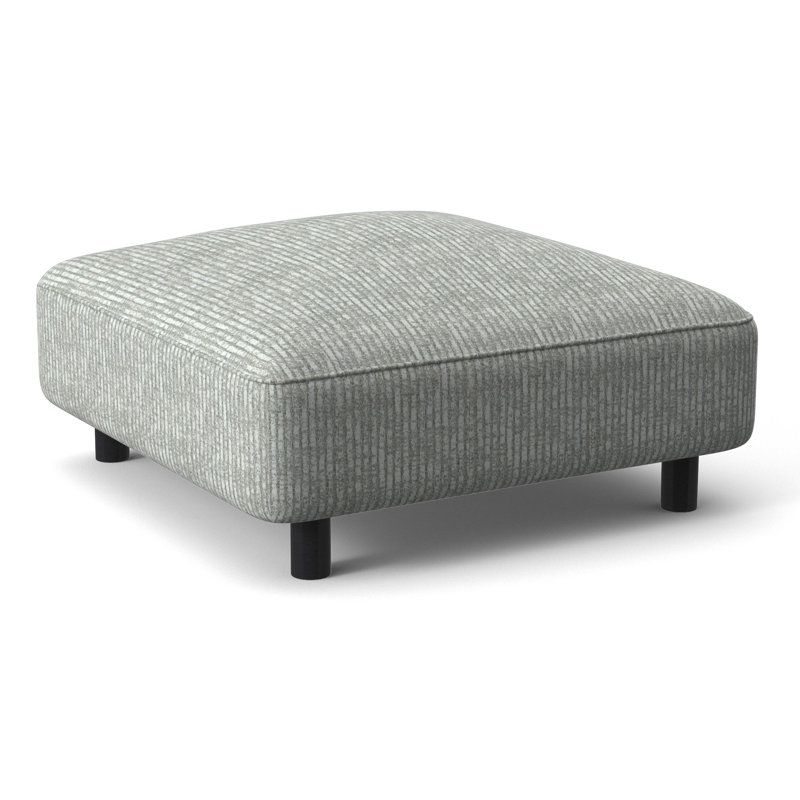 Avanni Outdoor Ottoman with Cushion, Lt Grey Chenille Woven Stripe 6023-010, Silver