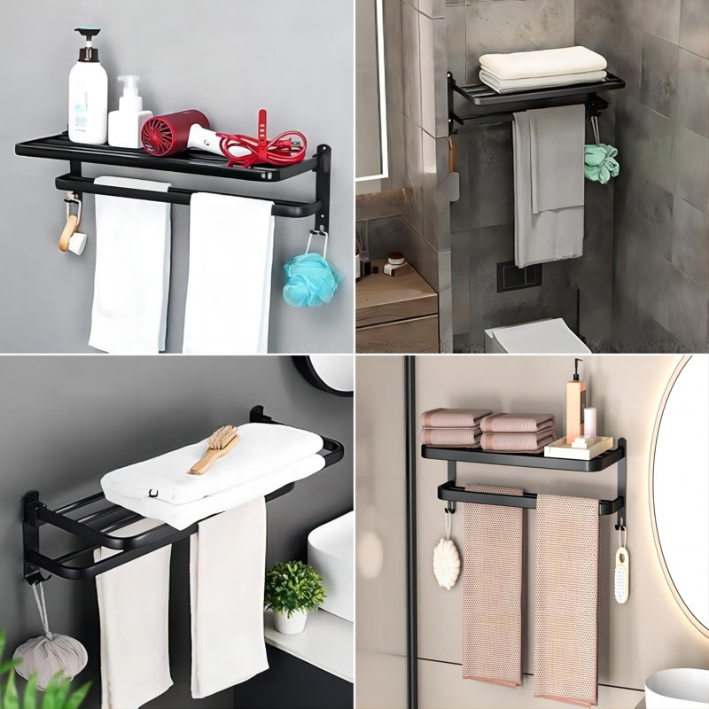 Porte-serviettes 14,9 pouces en acier inoxydable, convient aux porte-serviettes de salle de bain, avec barres à serviettes doubles, support mural pour salle de bain, avec crochets, porte-serviettes pour hôtel