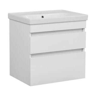 Modern Wall Mounted Bathroom Vanity With Washbasin | Niagara White High Gloss Collection | Non Toxic Fire Resistant MDF 40"" Omega Collection 24 -  Bath Oasis, NIAG-W-S-WHG-40-OM24