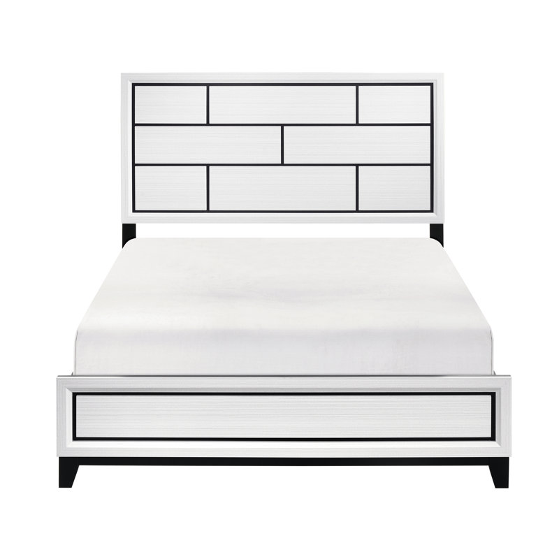 Mobilier de chambre à coucher simple moderne et moderne, lit au bord de la ligne blanche et noire avec ornement, Lit simple