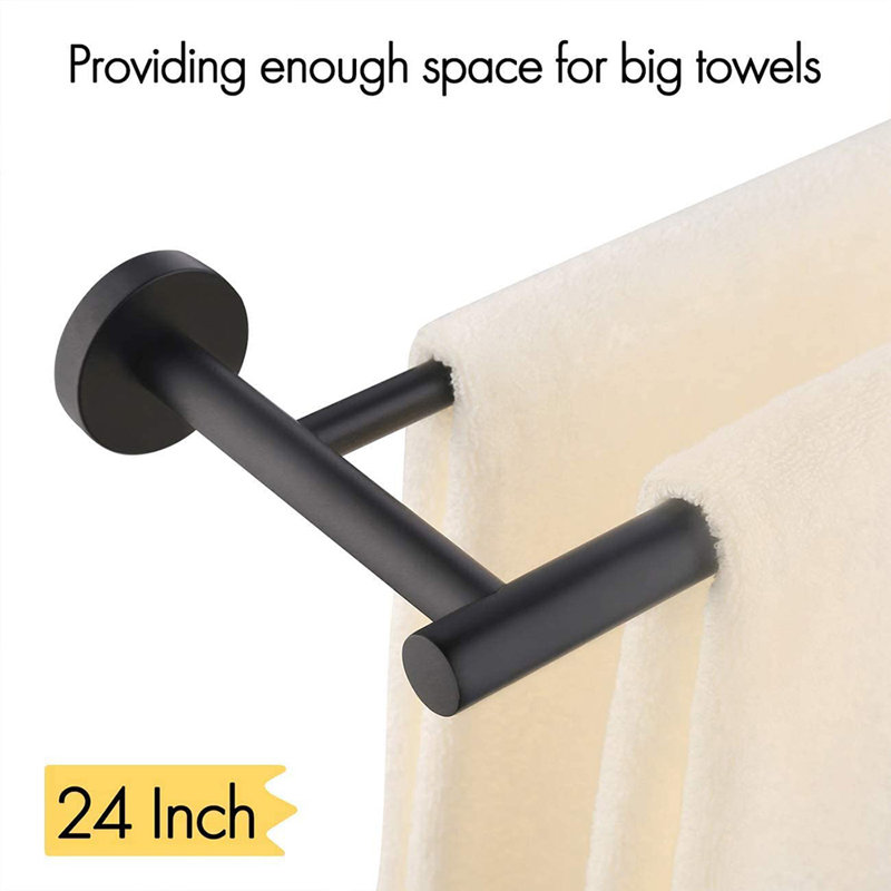 Porte-serviettes mural 24 po en acier inoxydable noir mat