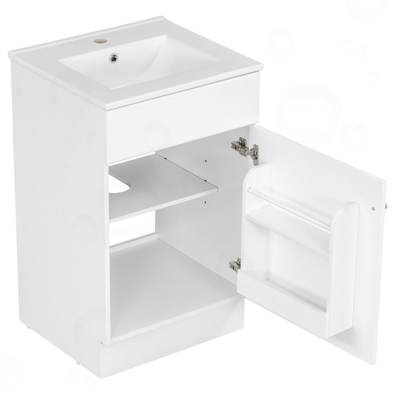 Meuble-lavabo avec lavabo et tablette réglable, Blanc