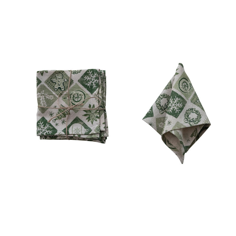 Artisan Botanical Cotton Linen Napkin Set