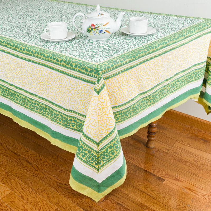 Jacquees Rectangle Geometric Cotton Tablecloth, 90" x 60", Green