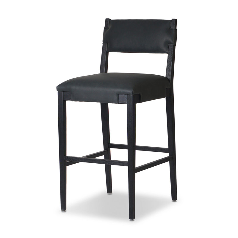 Tabouret Bilbrey, Noir, Cuir véritable noir, Tabouret de bar (siège d'une hauteur de 31,26 po)