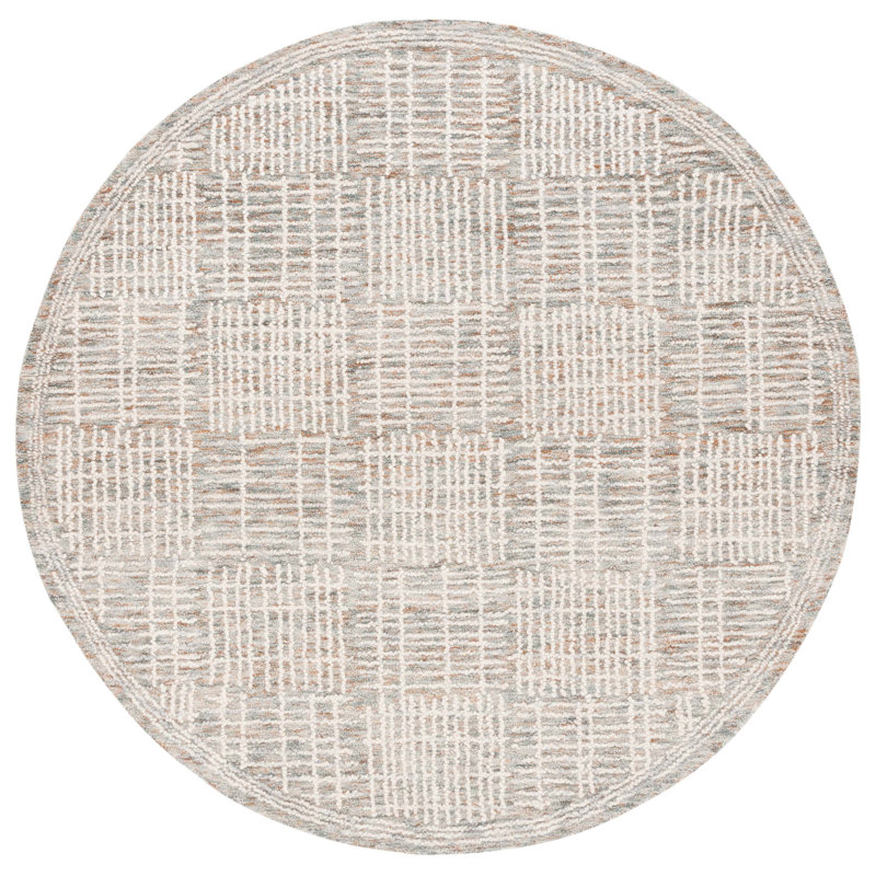 Tapis en coton à motif géométrique abstrait en laine / brun ivoire, Rond 6 pi