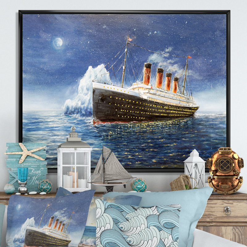 Titanic - reproduction sur toile, H 16 po x l 32 po x P 1 po, Toile avec cadre flottant noir