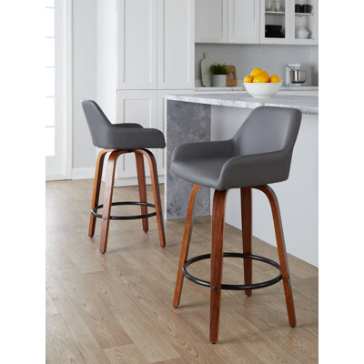 Tabouret de bar et de comptoir à hauteur fixe Cassiopeia avec pieds en bois cintré