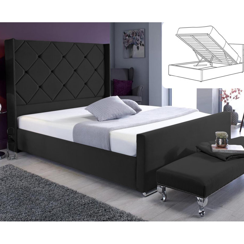 Upholstered Ottoman Storage Bed, Single (3'), Black
