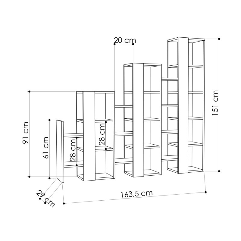 Modern Staircase Design Divider Bookcase with 21 Open Shelves, Light Mocca