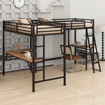 Metal Loft Bed With Two Built-In Desks