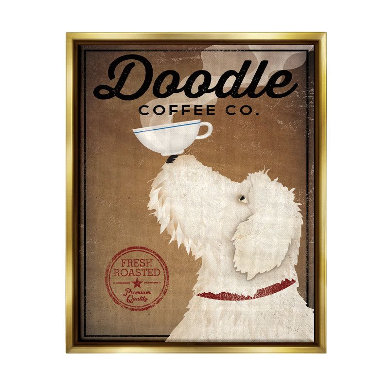«Vintage Doodle Coffee Dog Sign» par Ryan Fowler, impression sur toile, H 21 po x l 17 po x P 1,7 po