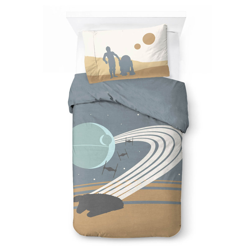 Star Wars Millennium Falcon Death Star 100% Cotton Single Duvet Cover Set - Includes 50 x 70 cm Pillowcase