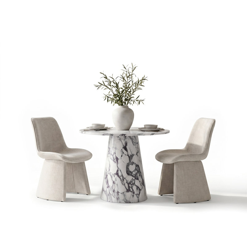 Ensemble de salle à manger rond 35 po avec 2 chaises rembourrées Theodore, Beige