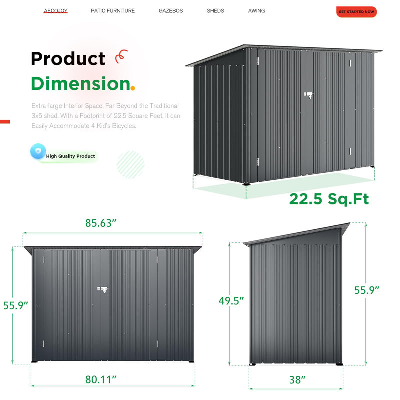 7 ft. W x 3 ft. D Metal Horizontal Storage Shed