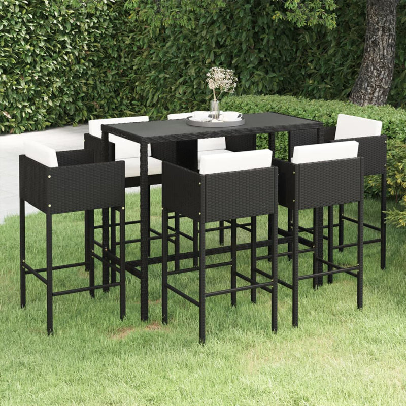 Garden Bar Set with Cushions, Black