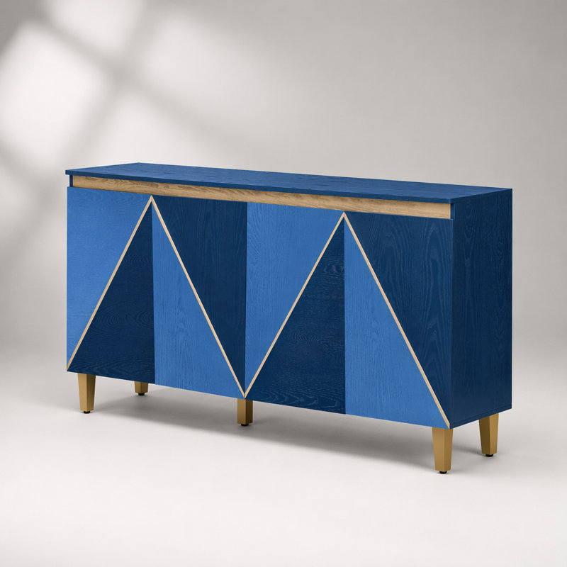 Buffet rétro 60 pouces avec rangement, buffet rétro à 4 portes avec tablettes réglables et finition vieillie pour une décoration intérieure élégante