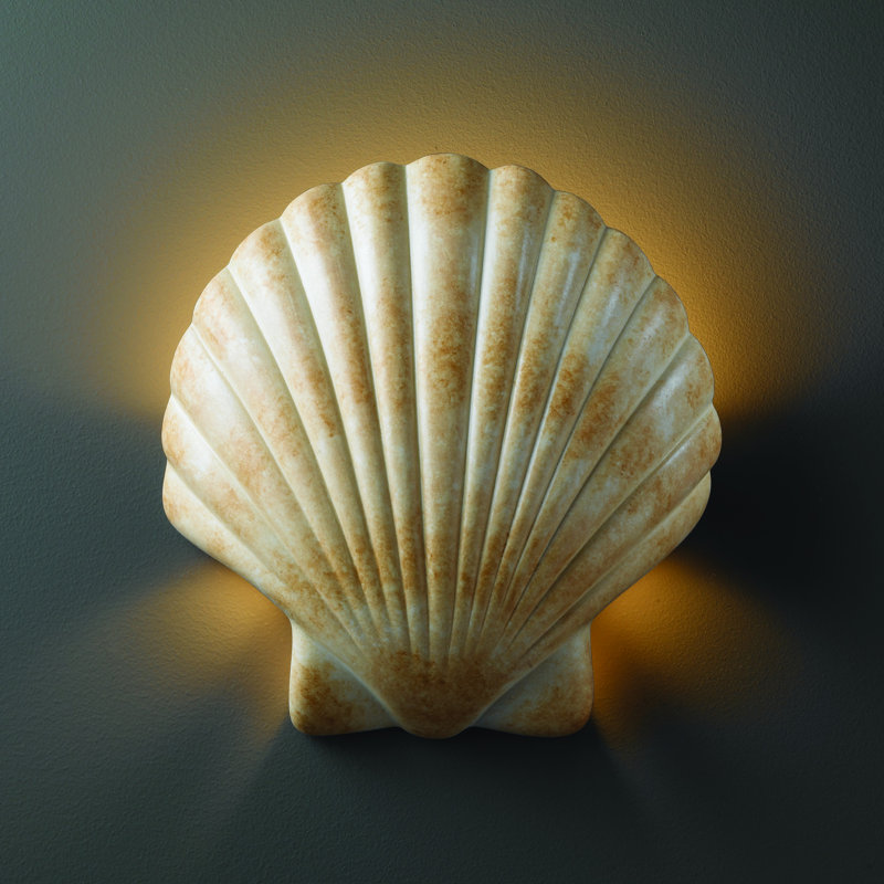 Melissa Ceramic Flush Mounted Sconce, Scallop Shell