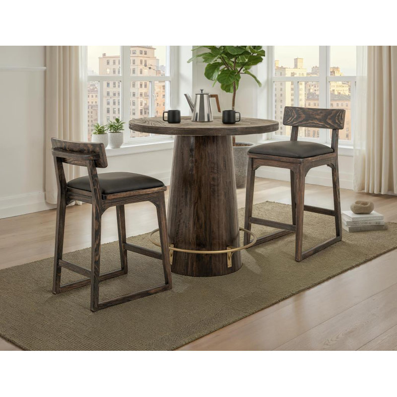 Tabouret de bar rembourré 24 po Balam, Black Seat/Dark Brown Frame, Tabouret de comptoir (assise de 24 po de hauteur)