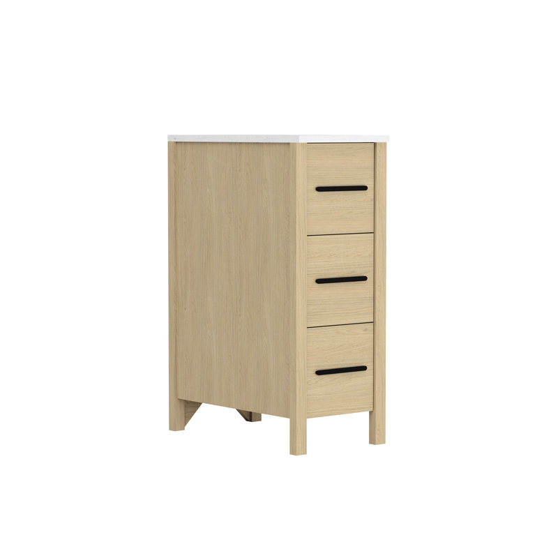 Meuble-lavabo autoportant de 12 pouces avec comptoir, contreplaqué et base texturée indépendante, fermeture en douceur du tiroir, installation simple, look minimaliste moderne, teinte de bois naturel,