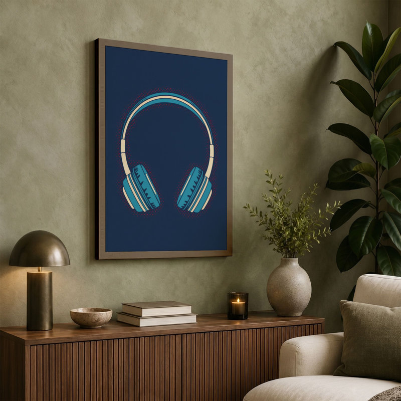 Headphones Modern - Wrapped Canvas, 24x16 - 61.0 x 40.6 cm, Cream Border