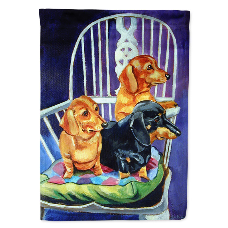 Drapeau de jardin à 2 côtés noir et brun clair dachshunds two