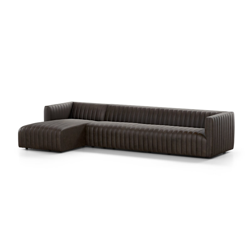Augustine Chaise Sectional, Deacon Wolf Genuine Leather, Left Hand Facing, 26.5" H x 126" W x 64" D