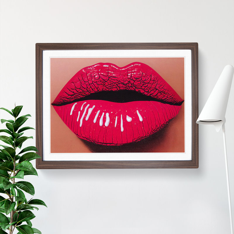 Lips of a Woman 1 Piece Single Picture Frame Wall Art, 25cm H x 34cm W, Brown