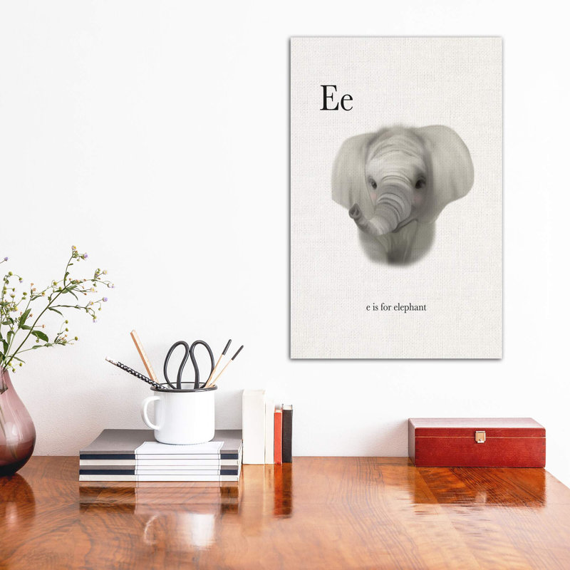 Décoration murale pour enfants «E Is For Elephant», Toile tendue, H 18 po x l 12 po x 1,5 po
