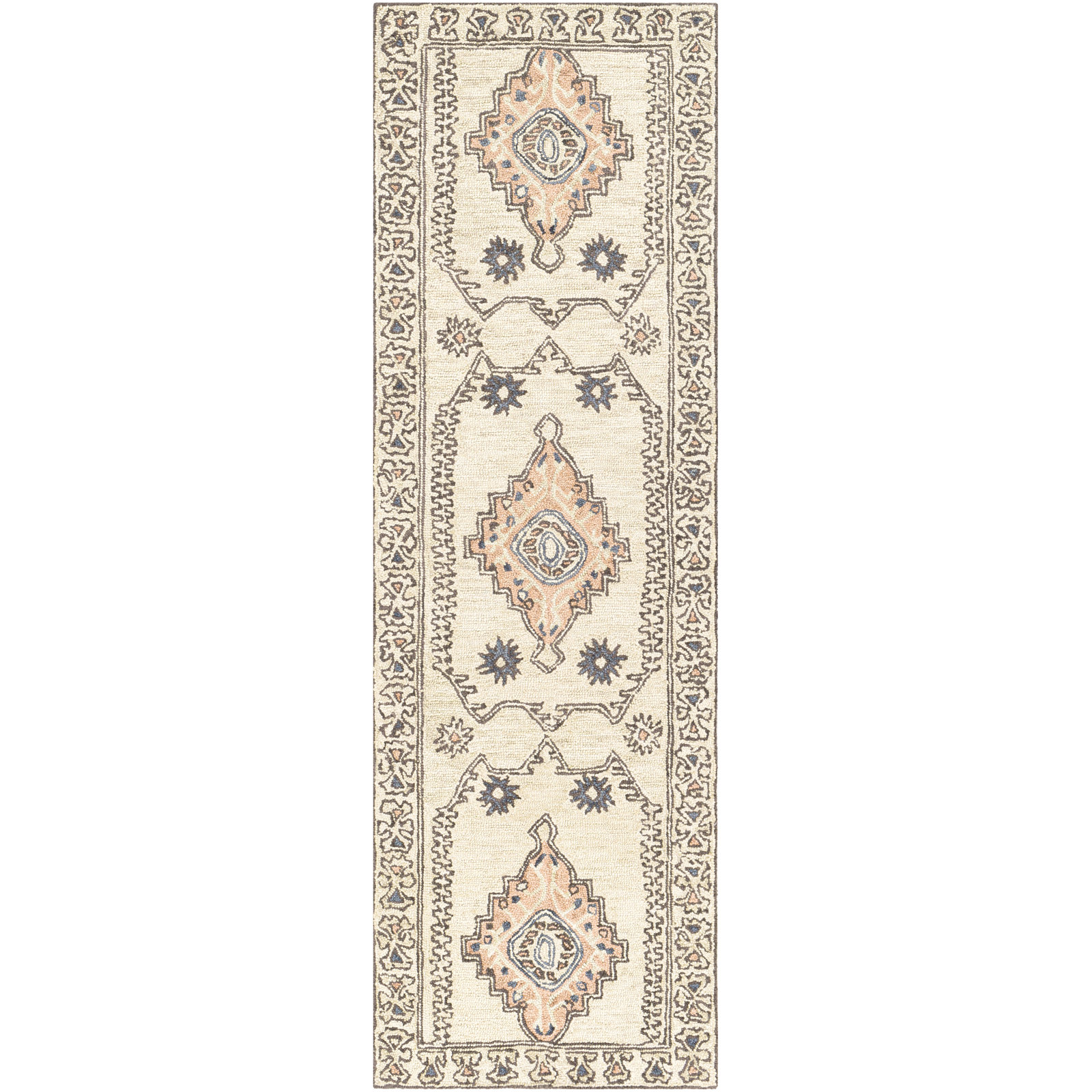 Moore Handmade Wool Beige/Ivory/Gray Rug, Runner 2'6" x 8'