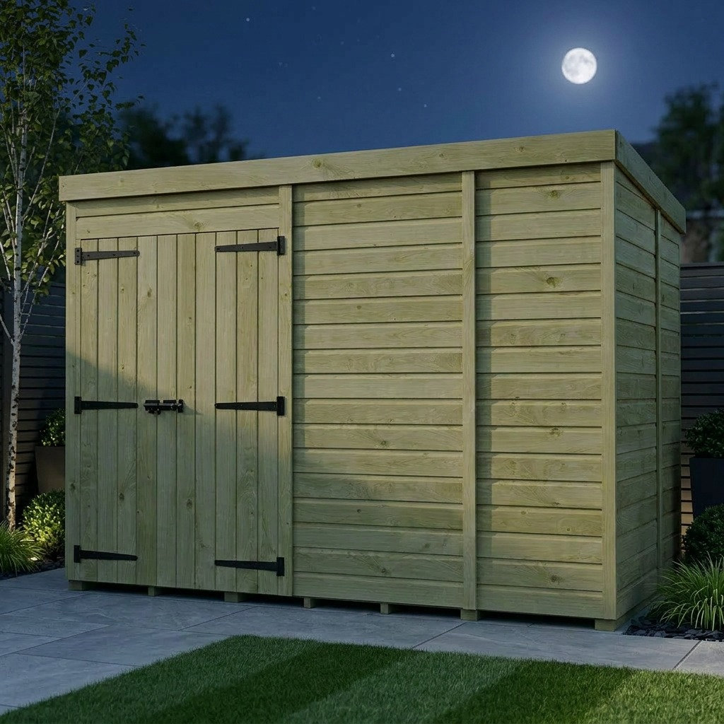 Total Sheds 9ft x 5ft Pent Garden Shed - Double Door - No Windows - Pressure Treated Timber - UK Manufactured