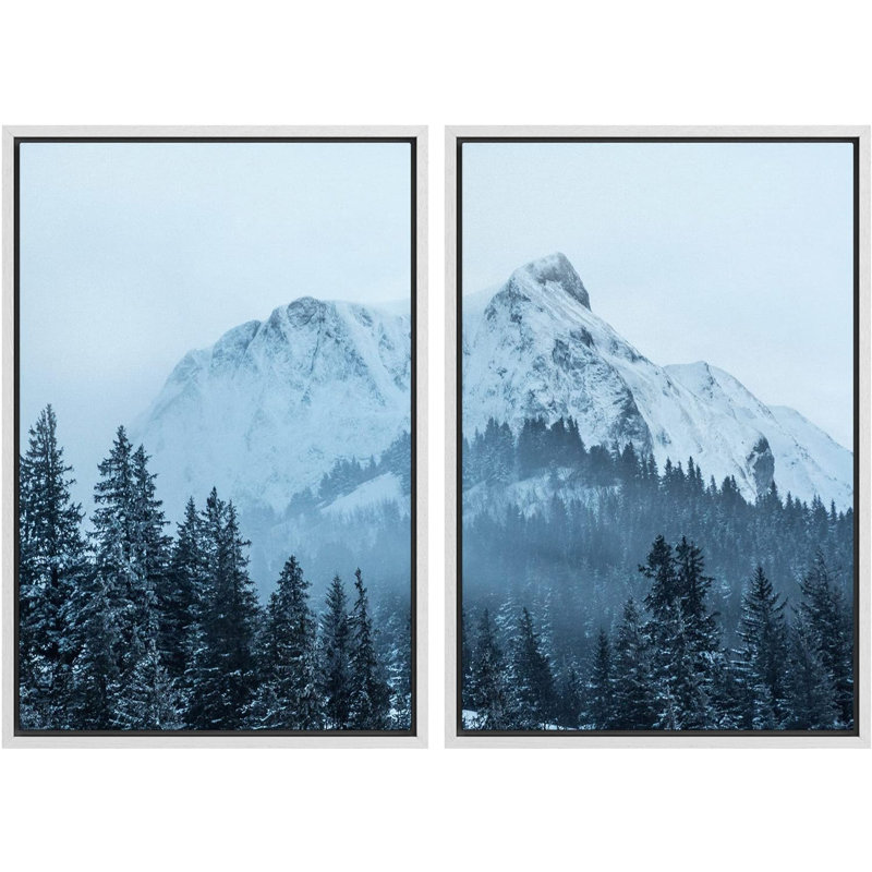 " Winter Arctic Snow Mountain Forest Nature Landscape Print Decor " 2 - Pieces, White Floater Framed, 36" H x 48" W x 1.5" D