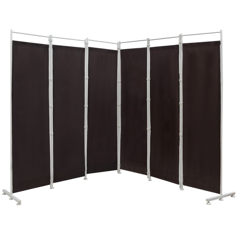 Brown Polyester 6-Panel Folding Room Divider with Steel Frame