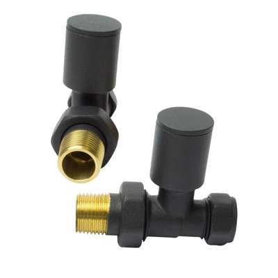 Straight Anthracite Pair of Round Radiator Valves 15mm x 1/2"