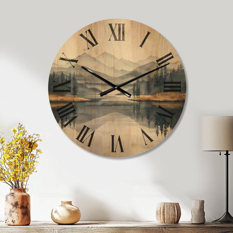 Horloge murale surdimensionnée en bois à imprimé lac - La vallée de la tranquillité des Lakeside II, Médium