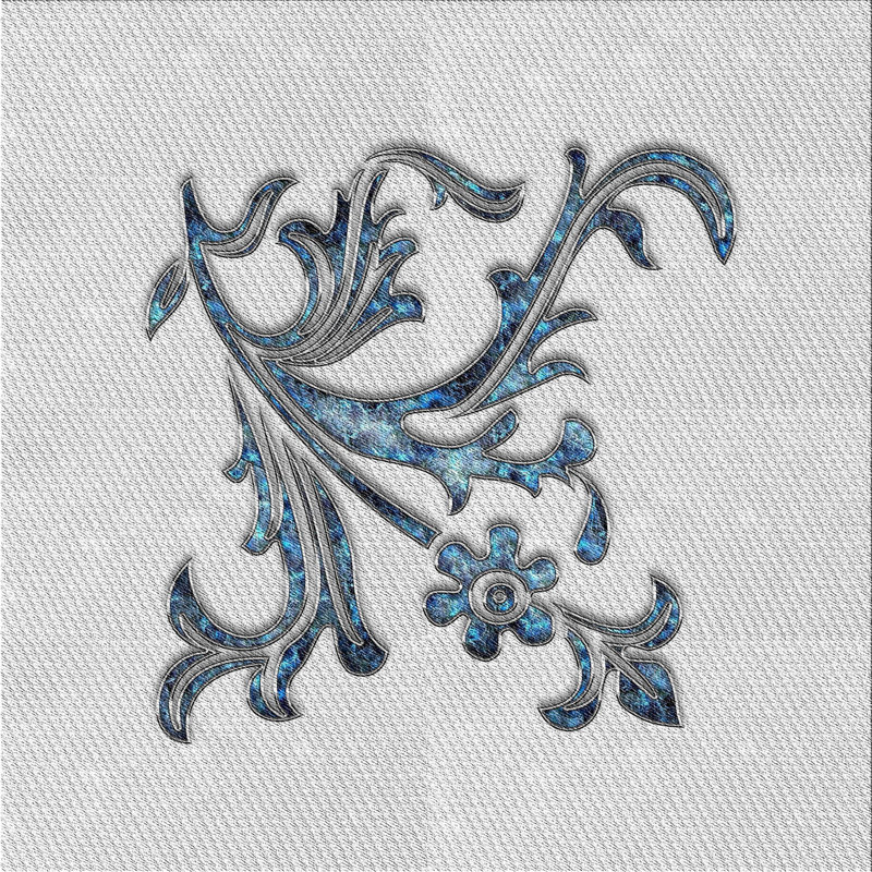Tapis gris/noir/bleu à motifs, Carré 8 pi