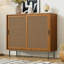 Sideboard, Kitchen Cabinet, Storage Cupboard with Rattan Decorated Doors, with 2 Sliding Barn Doors, 100 x 37 x 90 cm, Adjustable Shelves, Walnut
