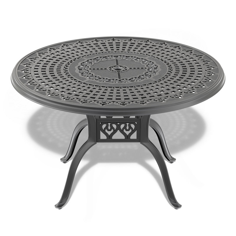 Table de salle à manger 47,24 pouces en fonte d'aluminium avec structure noire et trou pour parasol