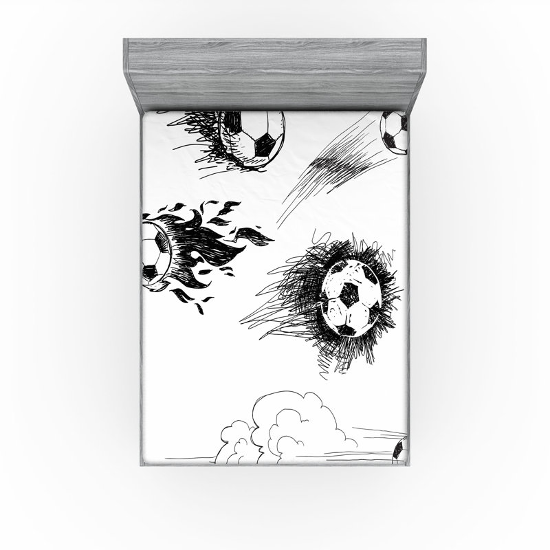 Ambesonne Soccer Fitted Sheet 2-Pack Football in Monochrome Form White and Black, California King Fitted Sheet