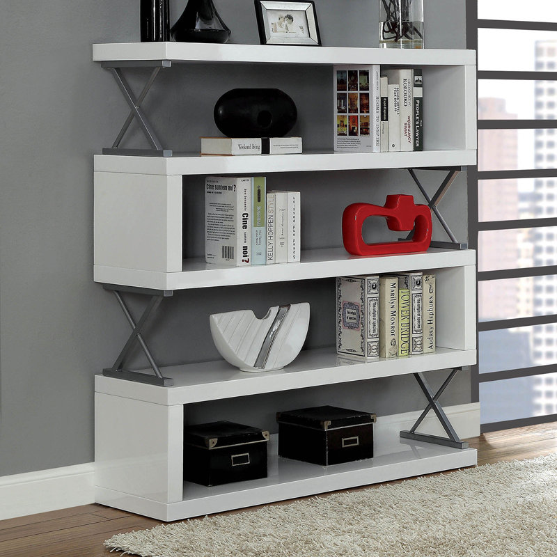 Telma Geometric Display Bookcase with Open Back, White, (4 Shelves) 54.38" H x 47'' W x 15.5" D