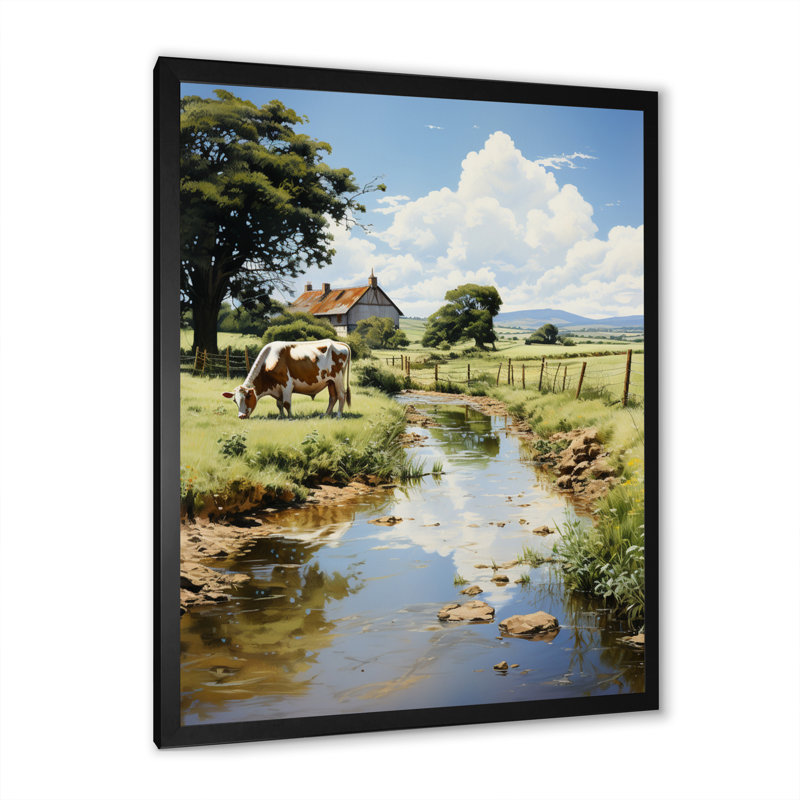 Tamecca Cow Farmstead Serenity, reproduction d'art sur toile, H 32 po x l 16 po x P 1 po, Cadre photo noir