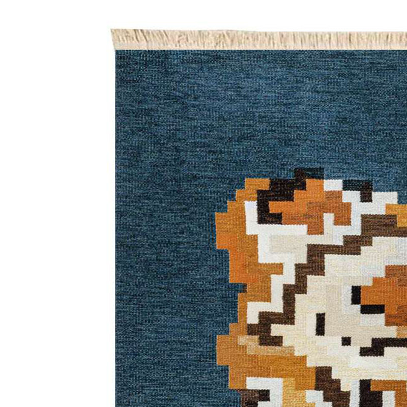 Blue Pixel Art Leopard Pelt Accent Rug, Navy Blue