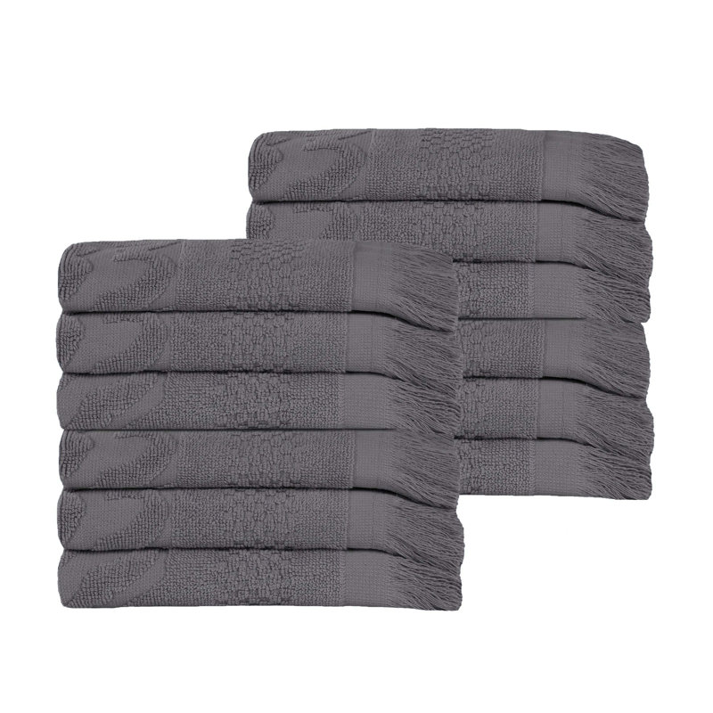 Rolla Geometric Jacquard Plush Soft Absorbent Cotton Bathroom Towel, Gray, 3 PC Towel Set