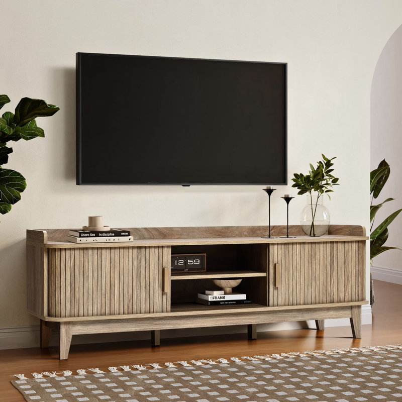 63'' W Mid-Century Modern TV Stand with Sliding Tambour Doors for TVs up to 65''