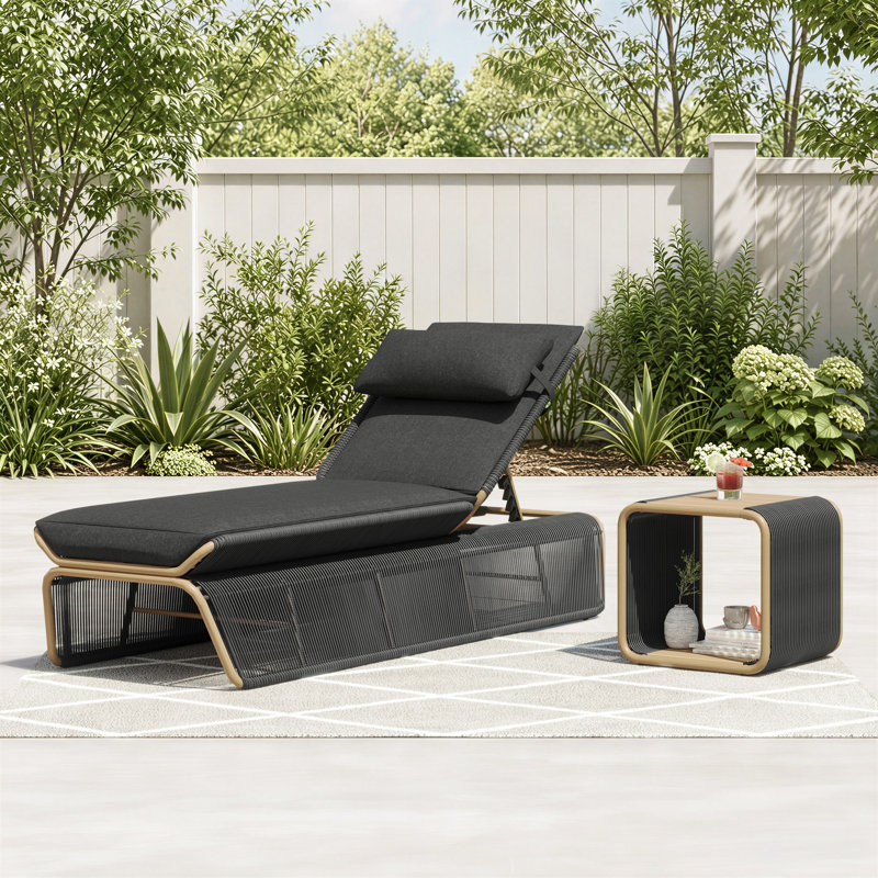 Chaise longue avec table Harper, Carbone, Gris foncé